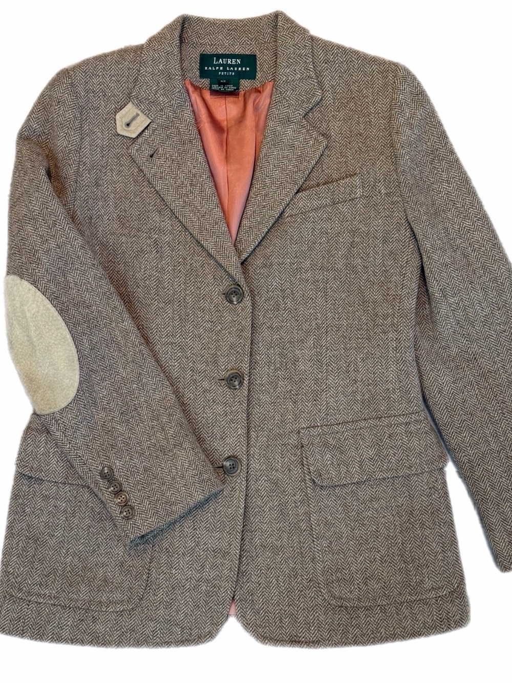Vintage Lauren Ralph Lauren Herringbone Wool Blazer Suede Elbow Patches 6P Korea